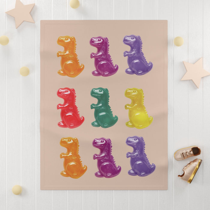 Soft Fleece Baby Blanket featuring Gummy Dinosaur Rex: beige, orange cartoon dinosaur, kawaii cartoon style