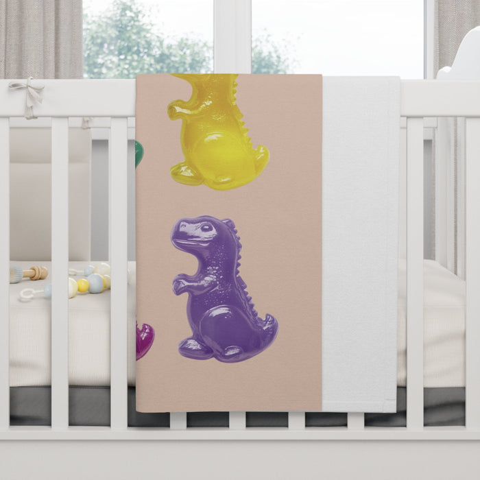 Soft Fleece Baby Blanket featuring Gummy Dinosaur Rex: beige, orange cartoon dinosaur, kawaii cartoon style