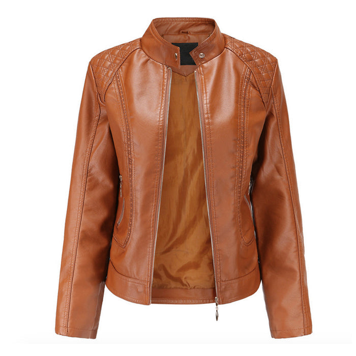 Soft Quilted Faux Leather Jacket for Women: black, gold-tone metal jacket, biker moto style