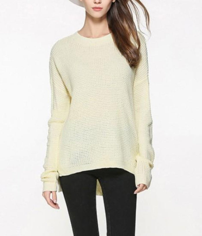 Soft Round Neck Sweater for Women: Maintaining Clarity and Distinction: pale cream, off-white sweater, minimal casual style