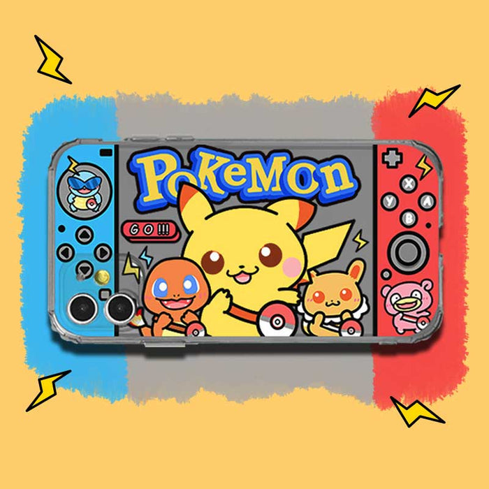 Soft Silicone iPhone Case with Protection: yellow, blue Pokémon characters, including Pikachu, Charmander, and Pichu, kawaii