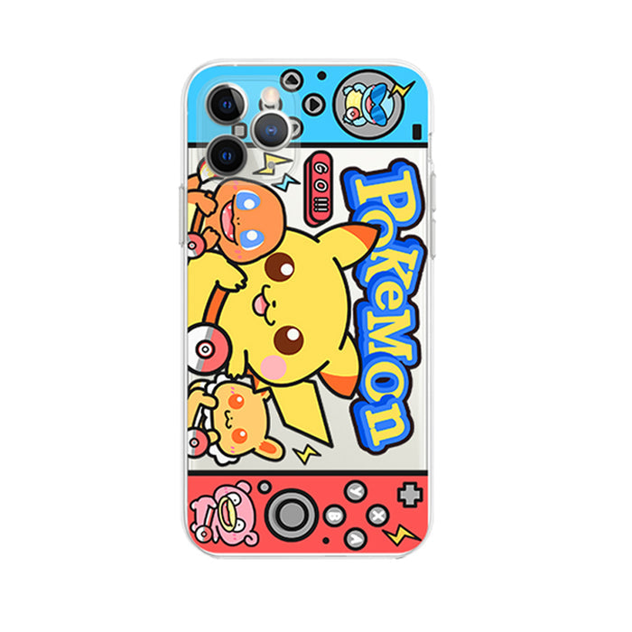 Soft Silicone iPhone Case with Protection: yellow, blue Pokémon characters, including Pikachu, Charmander, and Pichu, kawaii