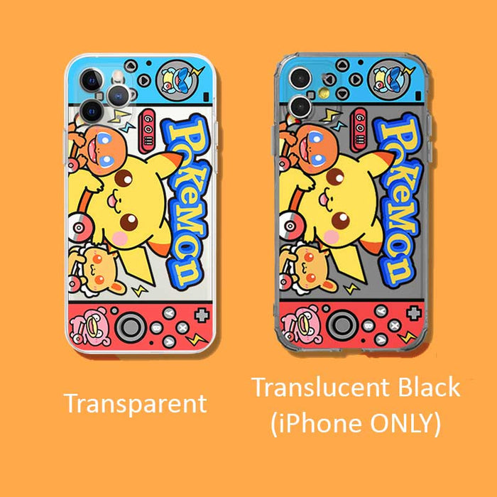 Soft Silicone iPhone Case with Protection: yellow, blue Pokémon characters, including Pikachu, Charmander, and Pichu, kawaii