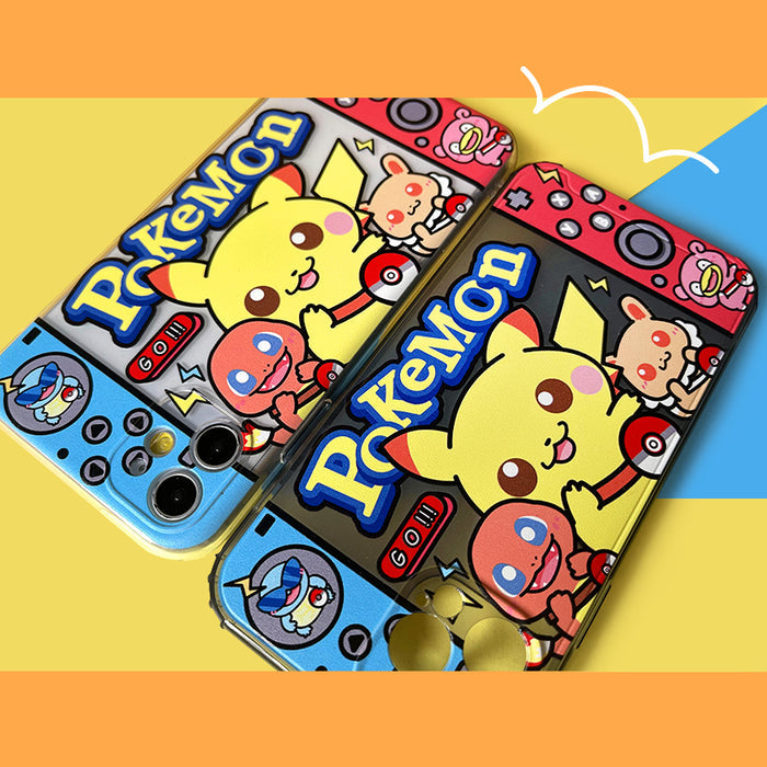 Soft Silicone iPhone Case with Protection: yellow, blue Pokémon characters, including Pikachu, Charmander, and Pichu, kawaii