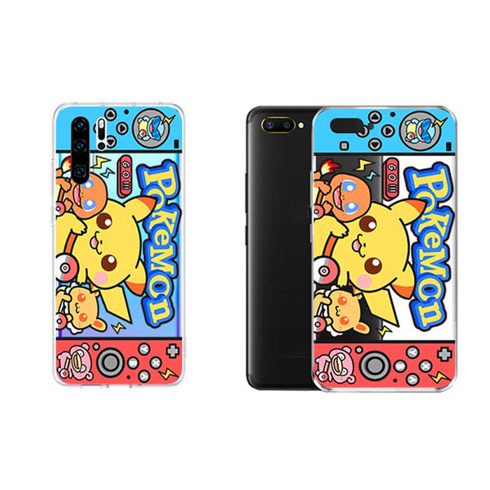 Soft Silicone iPhone Case with Protection: yellow, blue Pokémon characters, including Pikachu, Charmander, and Pichu, kawaii
