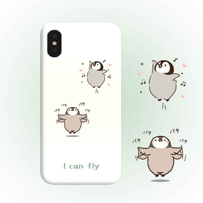Soft TPU Phone Case with Protection: white, gray cartoon bird characters, cute cartoon kawaii style