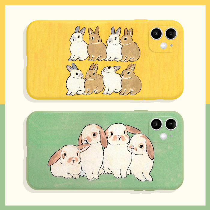 Soft TPU Phone Case with Protection: yellow, green rabbits, cute cartoon illustration style