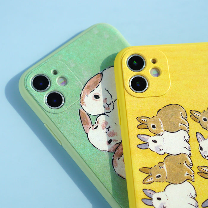 Soft TPU Phone Case with Protection: yellow, green rabbits, cute cartoon illustration style