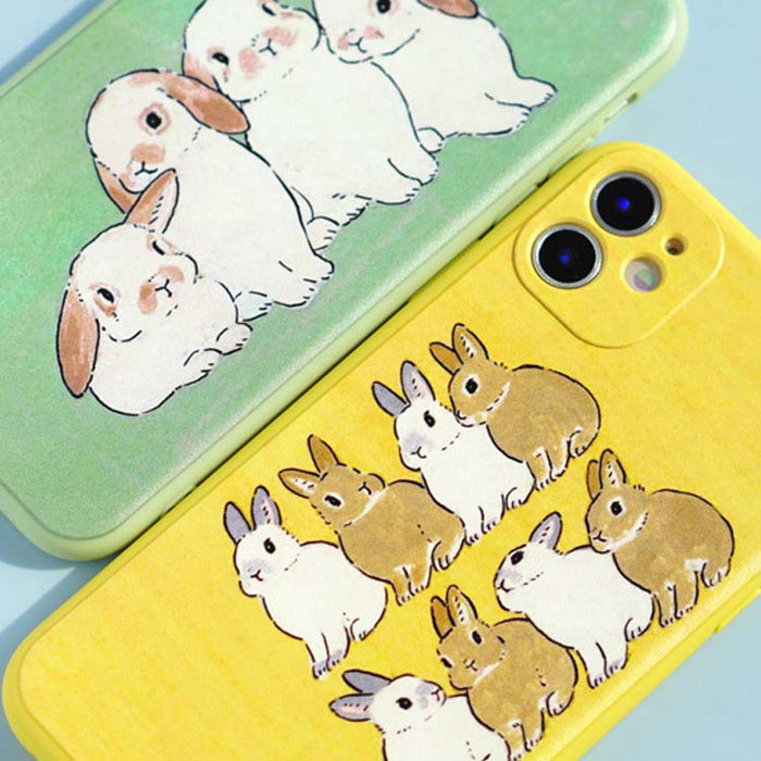 Soft TPU Phone Case with Protection: yellow, green rabbits, cute cartoon illustration style
