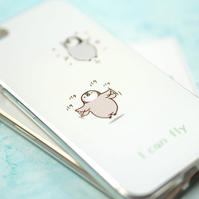 Soft TPU Phone Case with Protection: white, gray cartoon bird characters, cute cartoon kawaii style