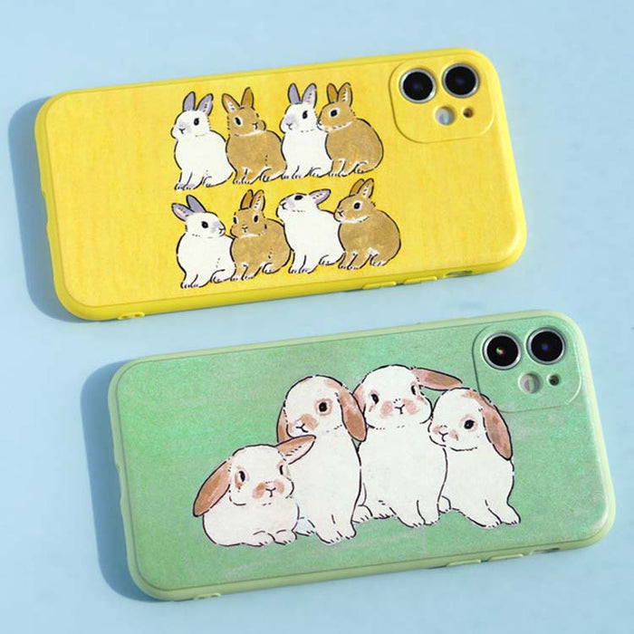 Soft TPU Phone Case with Protection: yellow, green rabbits, cute cartoon illustration style