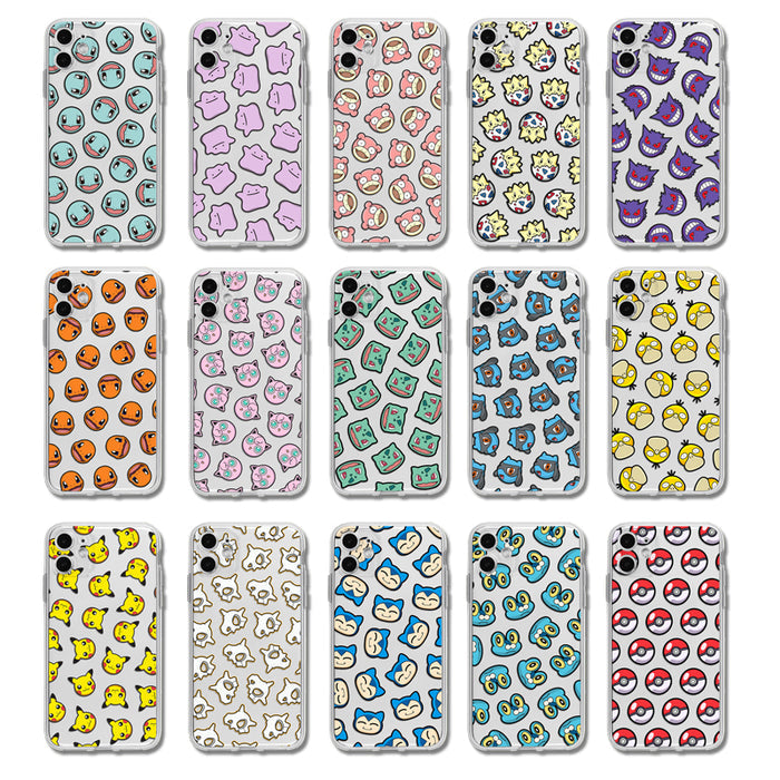 Soft TPU Shockproof Phone Case: white, clear various cartoon characters and creature faces, cartoon, kawaii style
