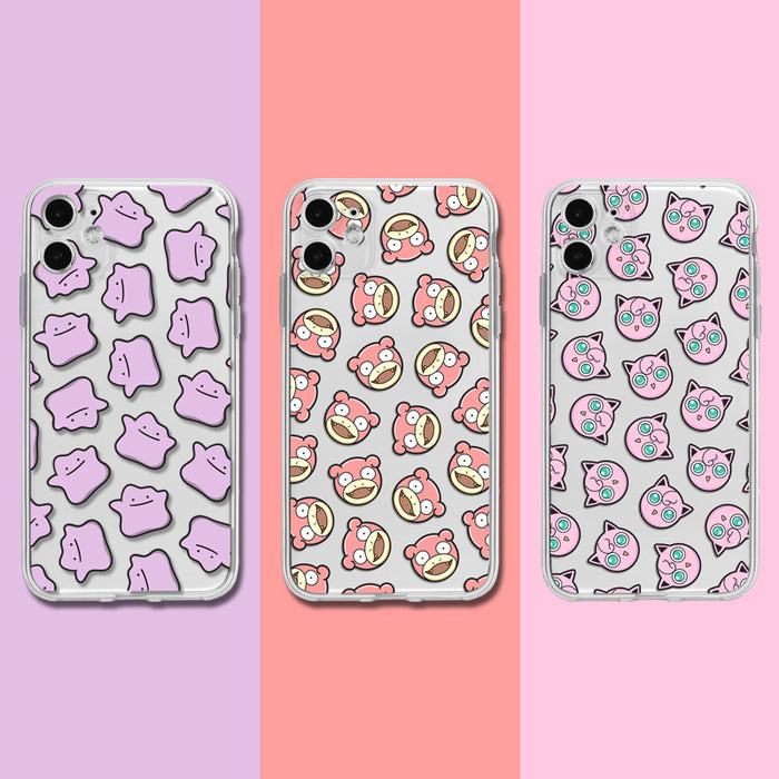 Soft TPU Shockproof Phone Case: white, clear various cartoon characters and creature faces, cartoon, kawaii style
