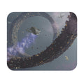 Space Explorer Mouse Pad: dark gray, black science-fiction space scene, realistic sci-fi illustration style