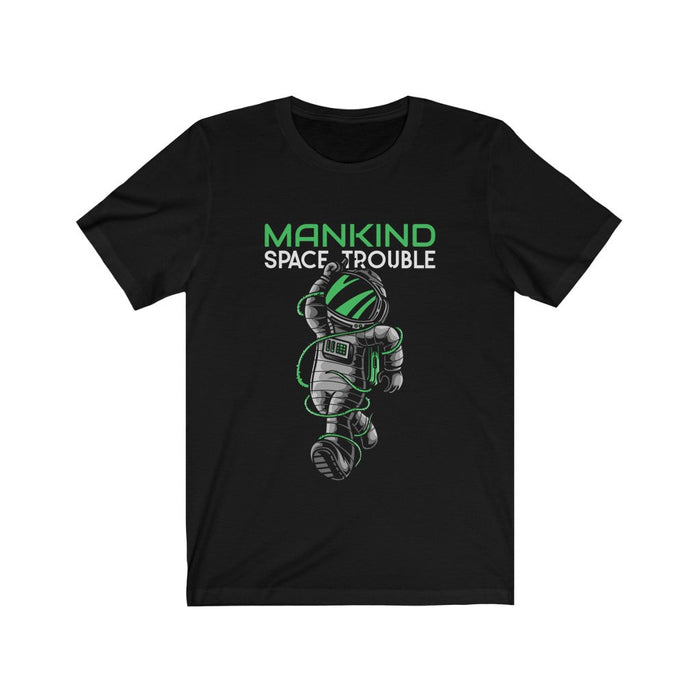 Space-Inspired Men's Short Sleeve Tee: black, green astronaut / space theme, cartoon graphic style
