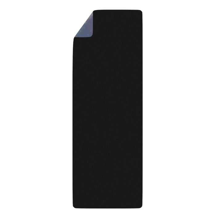 Space Yoga Mat Illuminated by Solar Lights: dark blue, teal space/galaxy theme, cosmic abstract style