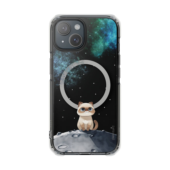 Spacey Siamese, Nebula Magnetic Clear Case for iPhone Models: clear, black cat in outer space, cartoon style