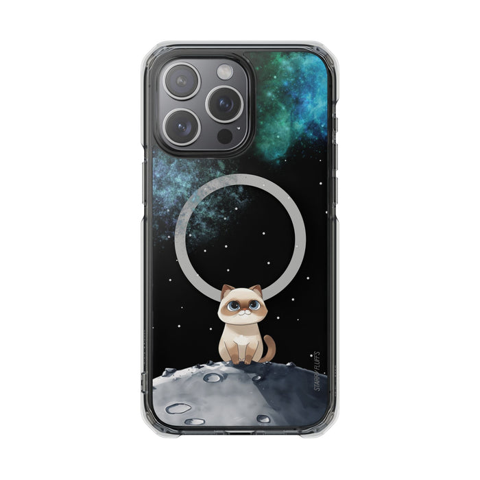 Spacey Siamese, Nebula Magnetic Clear Case for iPhone Models: clear, black cat in outer space, cartoon style