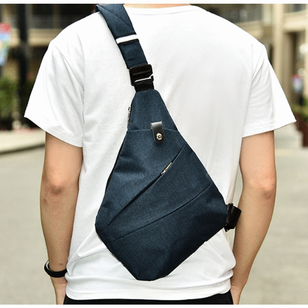 Spacious sholder bag: dark navy blue, black sling backpack, minimal casual style
