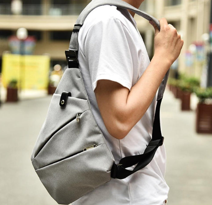 Spacious sholder bag: dark navy blue, black sling backpack, minimal casual style