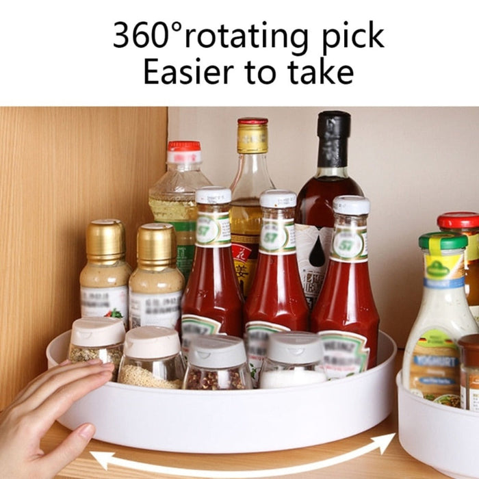 Spice and Sauce Rack Organizer that Rotates: white rotating storage tray/organizer, minimal style