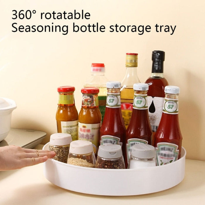 Spice and Sauce Rack Organizer that Rotates: white rotating storage tray/organizer, minimal style