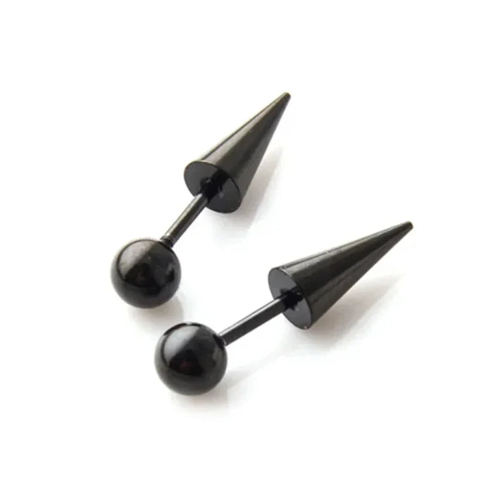Spike Screw Earrings for All Genders: metallic blue, dark blue pair of barbell-style body jewelry piercings, minimal edgy sty