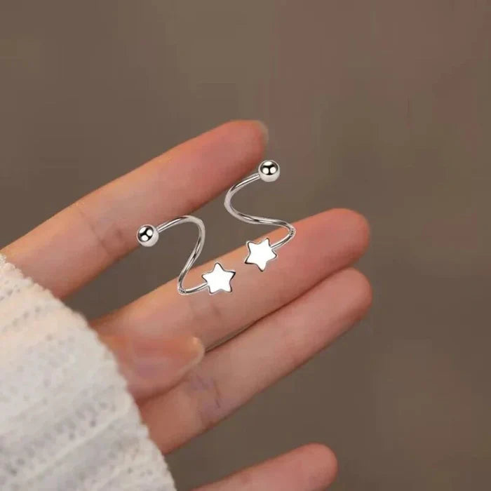 Spiral Earrings with a Delicate Design: silver star, minimal style