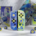 Splatoon 3 Switch OLED Joystick Caps: blue, lime green cartoon squid/octopus-like characters, cartoon, playful, colorful styl