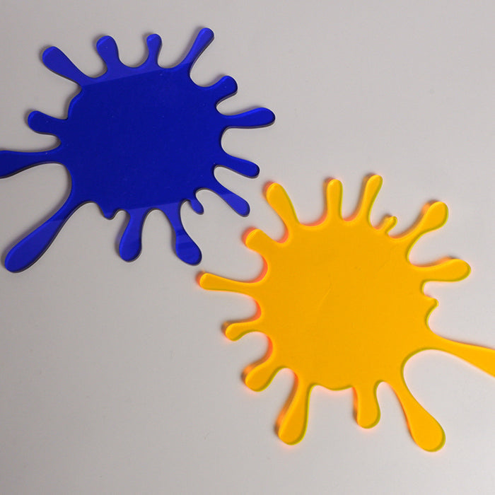 Splatoon Coasters: Stylish, Durable, Playful: blue, yellow splat-shaped decorative objects, cartoon style