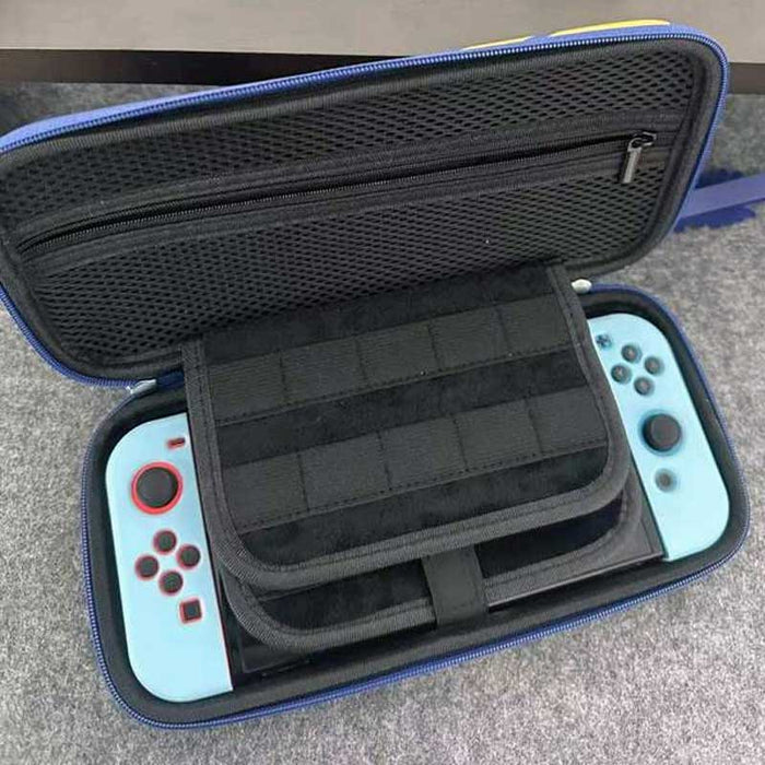 Splatoon Switch Carrying Case, Compact, Roomy, Gift-worthy: purple, yellow zippered carrying case with wrist strap, bold grap