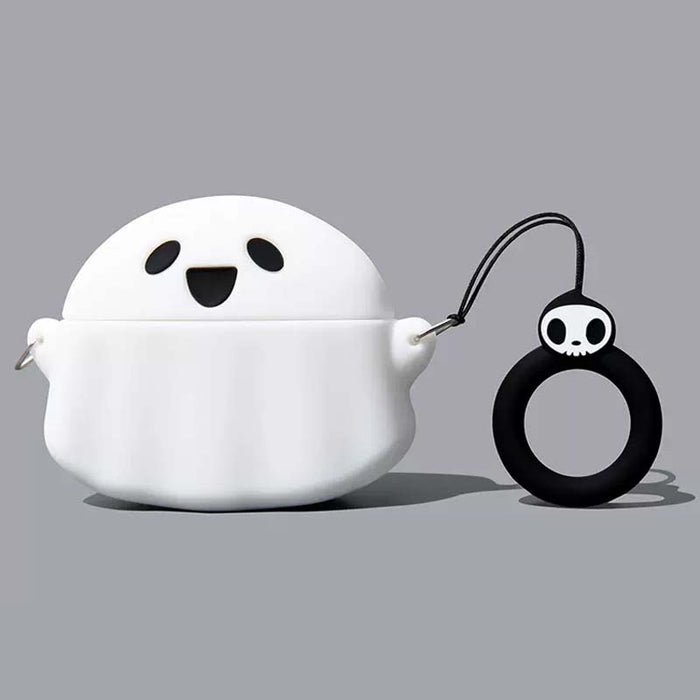 Spooky Ghost AirPods Case with Protection: white, black cute ghost character, kawaii, cartoon style