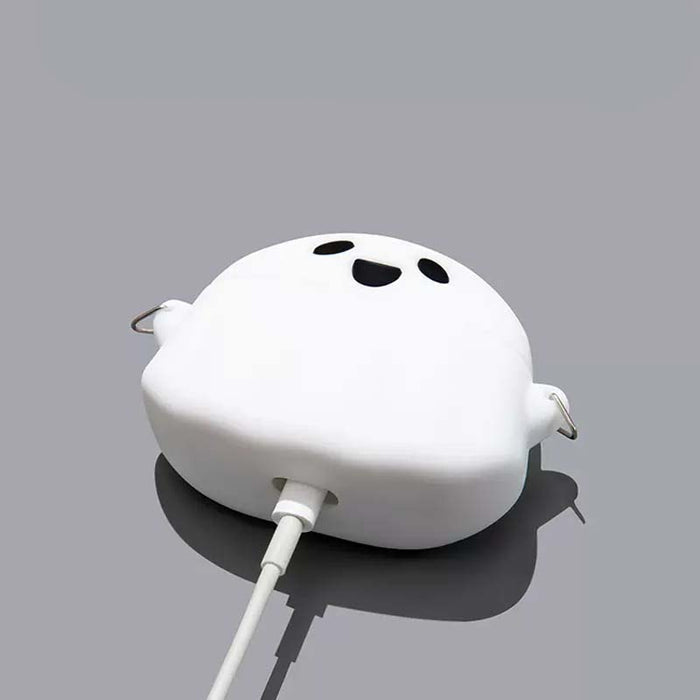 Spooky Ghost AirPods Case with Protection: white, black cute ghost character, kawaii, cartoon style