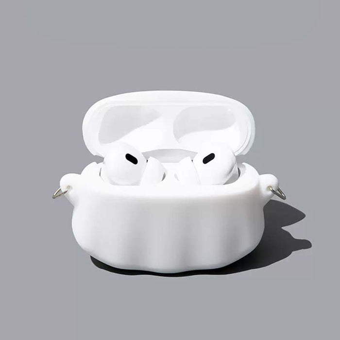 Spooky Ghost AirPods Case with Protection: white, black cute ghost character, kawaii, cartoon style