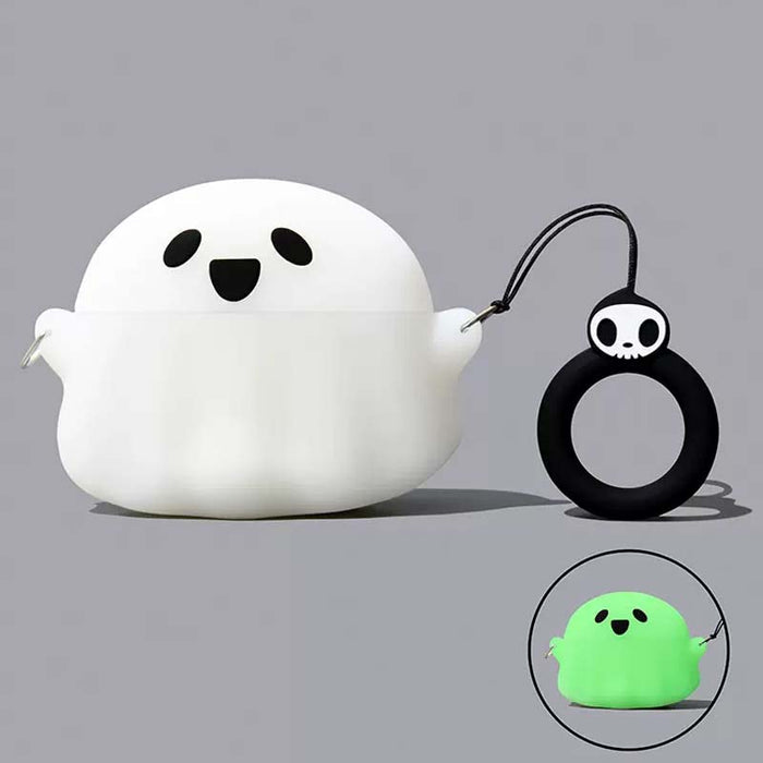 Spooky Ghost AirPods Case with Protection: white, black cute ghost character, kawaii, cartoon style