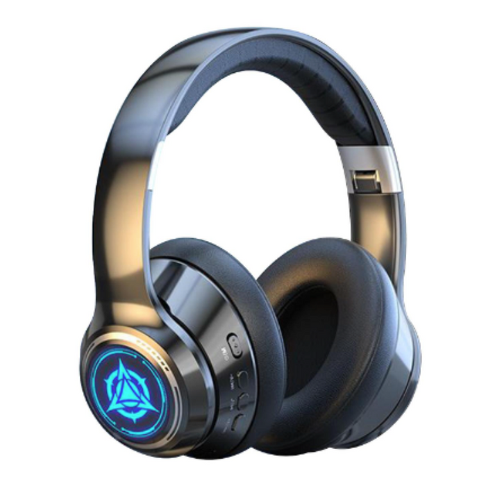 Sporty Dragon Wireless Bluetooth Headphones with Illuminating Light: black, dark gray over-ear headphones, modern gaming styl