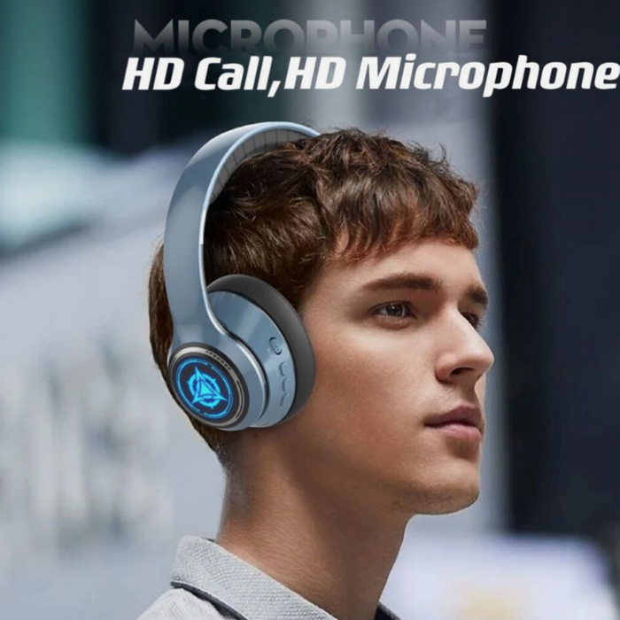 Sporty Dragon Wireless Bluetooth Headphones with Illuminating Light: black, dark gray over-ear headphones, modern gaming styl