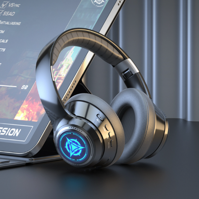 Sporty Dragon Wireless Bluetooth Headphones with Illuminating Light: black, dark gray over-ear headphones, modern gaming styl
