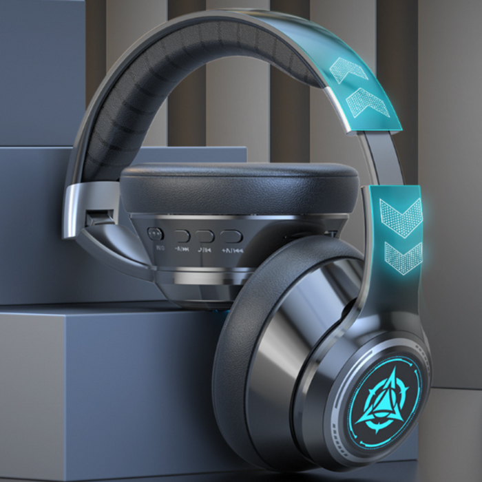 Sporty Dragon Wireless Bluetooth Headphones with Illuminating Light: black, dark gray over-ear headphones, modern gaming styl