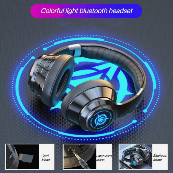 Sporty Dragon Wireless Bluetooth Headphones with Illuminating Light: black, dark gray over-ear headphones, modern gaming styl