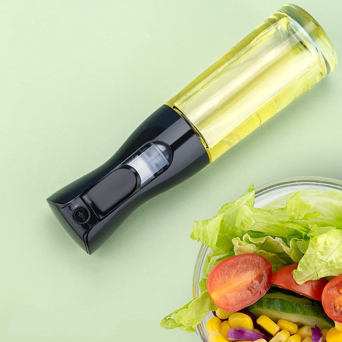 Spray Bottle for Olive Oil Dispensing: black, clear spray bottle, minimal style