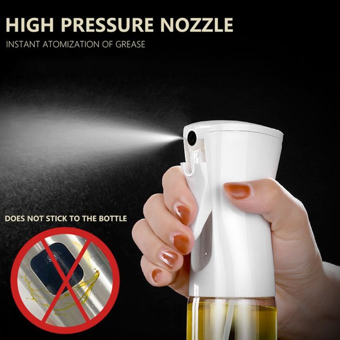 Spray Bottle for Olive Oil Dispensing: black, clear spray bottle, minimal style