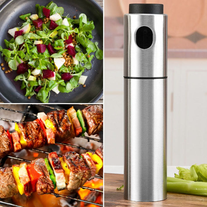 Sprayer Bottle for Olive Oil: silver, black manual grinder or dispenser, minimal modern style