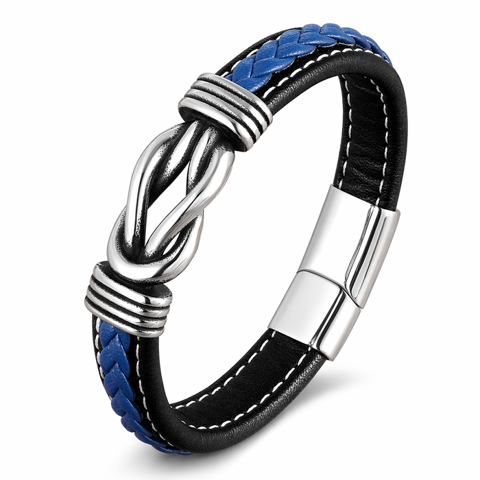 Square Knot Buckle Vegan Leather Wristband Blue