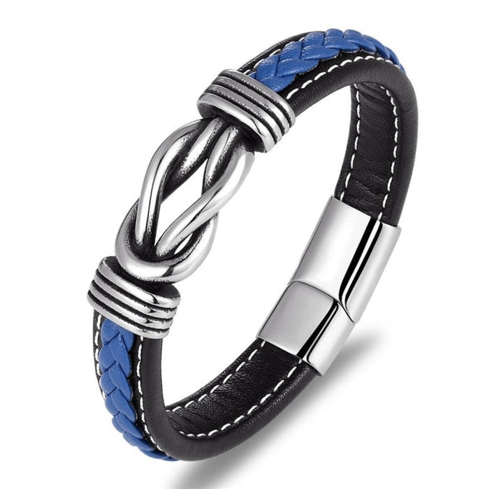 Square Knot Buckle Vegan Leather Wristband: black, blue bracelet, modern rugged style
