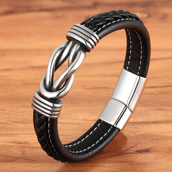 Square Knot Buckle Vegan Leather Wristband: black, blue bracelet, modern rugged style
