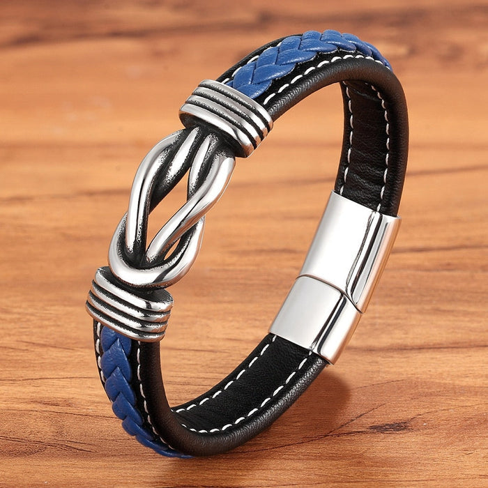 Square Knot Buckle Vegan Leather Wristband: black, blue bracelet, modern rugged style