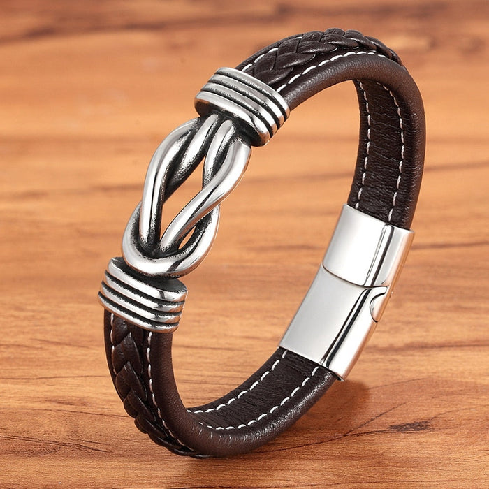 Square Knot Buckle Vegan Leather Wristband: black, blue bracelet, modern rugged style