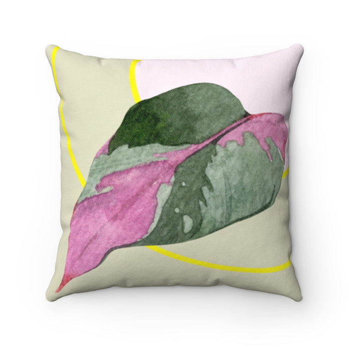 Square Leaf Pillow, Decorative Home Accents in 4 Sizes: off-white, pale pink leaf botanical design, botanical watercolor styl