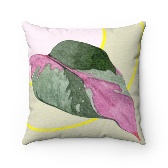 Square Leaf Pillow, Decorative Home Accents in 4 Sizes: off-white, pale pink leaf botanical design, botanical watercolor styl